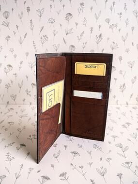 Buxton NWT Brown Top Grain Cowhide Leather Executive Checkbook Wallet 6.75"